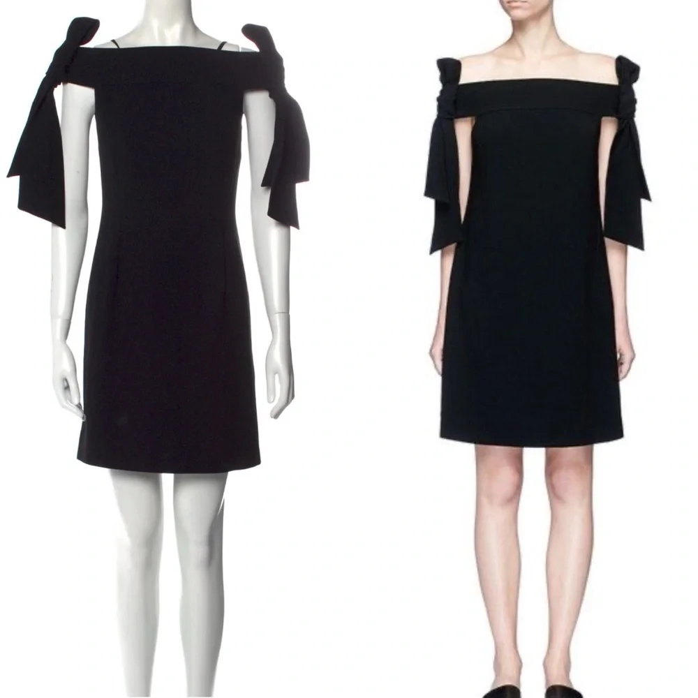 Tibi Off The Shoulder Ribbon Tie Sleeve Black Dress Size 2 - Picture 1 of 7